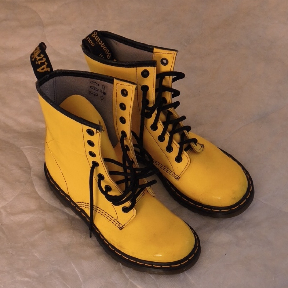 Dr. Martens Yellow Combat Boots with Black Accents